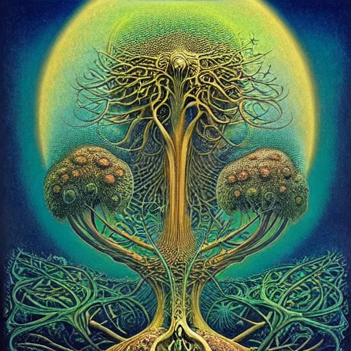 Image similar to tree of life by roger dean and andrew ferez, art forms of nature by ernst haeckel, divine chaos engine, symbolist, visionary, art nouveau, botanical fractal structures, organic, detailed, realistic, surreality