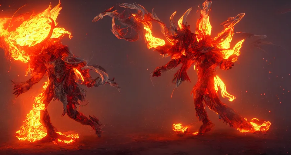 Image similar to fire wielding elemental being, character concept, hyper detailed, fractal, ray tracing, 4 k