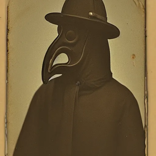 Image similar to A Mesopotamian plague doctor, ambrotype