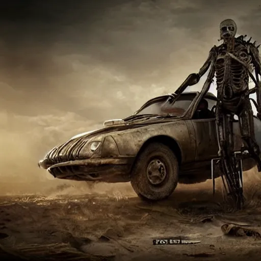 Image similar to ant humanoid, post-apocalyptic, mad max style, top cinematic lighting , cinematic mood, very detailed,