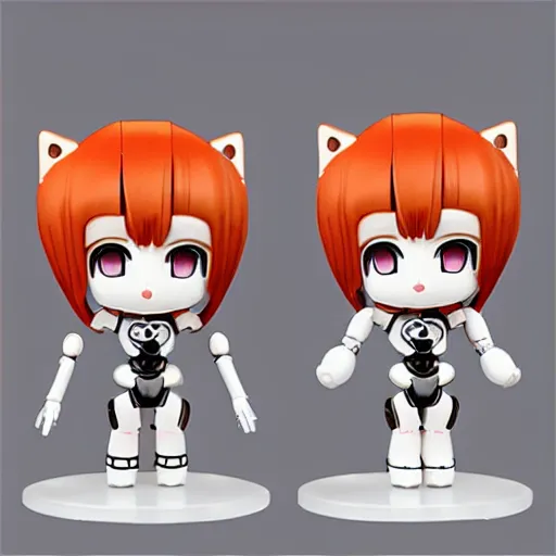 Prompt: robot nendroid, with cute japan style e - moji cat inspired, by detailed eyes eyebrowless symmetry face visual novel hairpin star