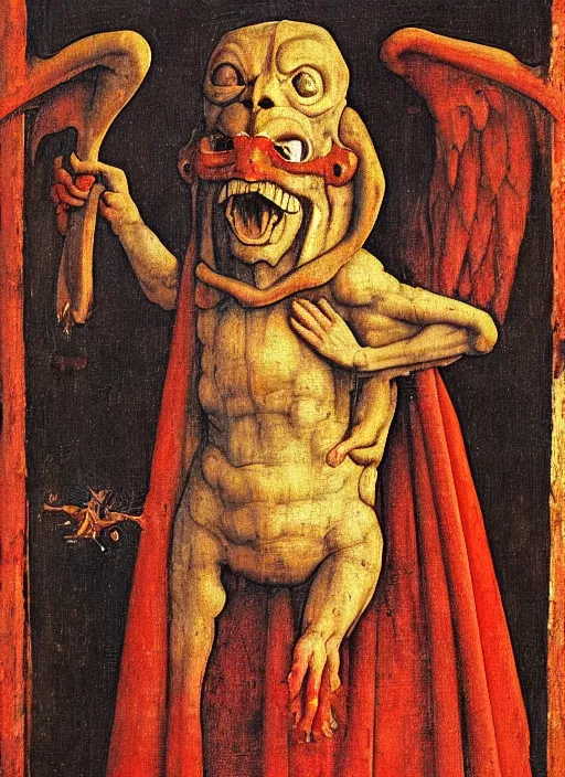 Image similar to red devil Gargoyle, Medieval painting by Jan van Eyck, Hieronymus Bosch, Florence