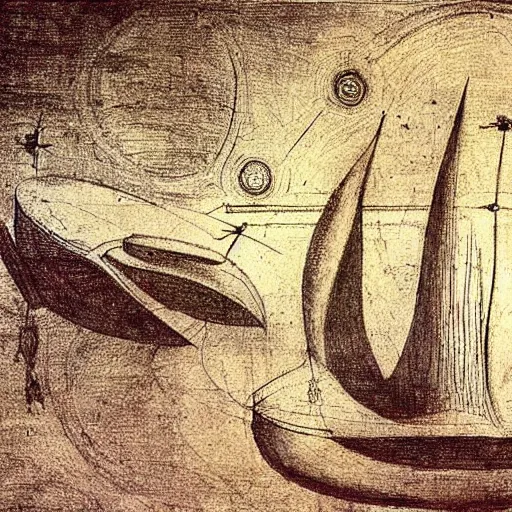 Image similar to a spaceship concept design by leonardo davinci.