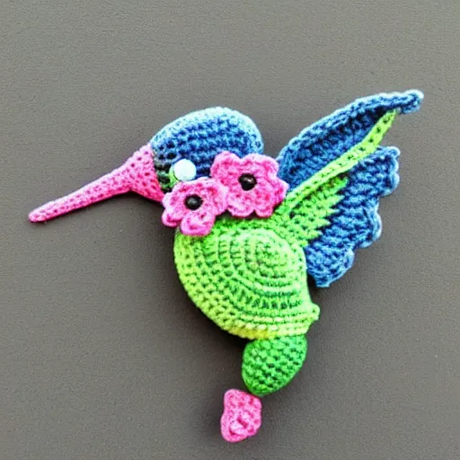 Prompt: a cute crochet hummingbird