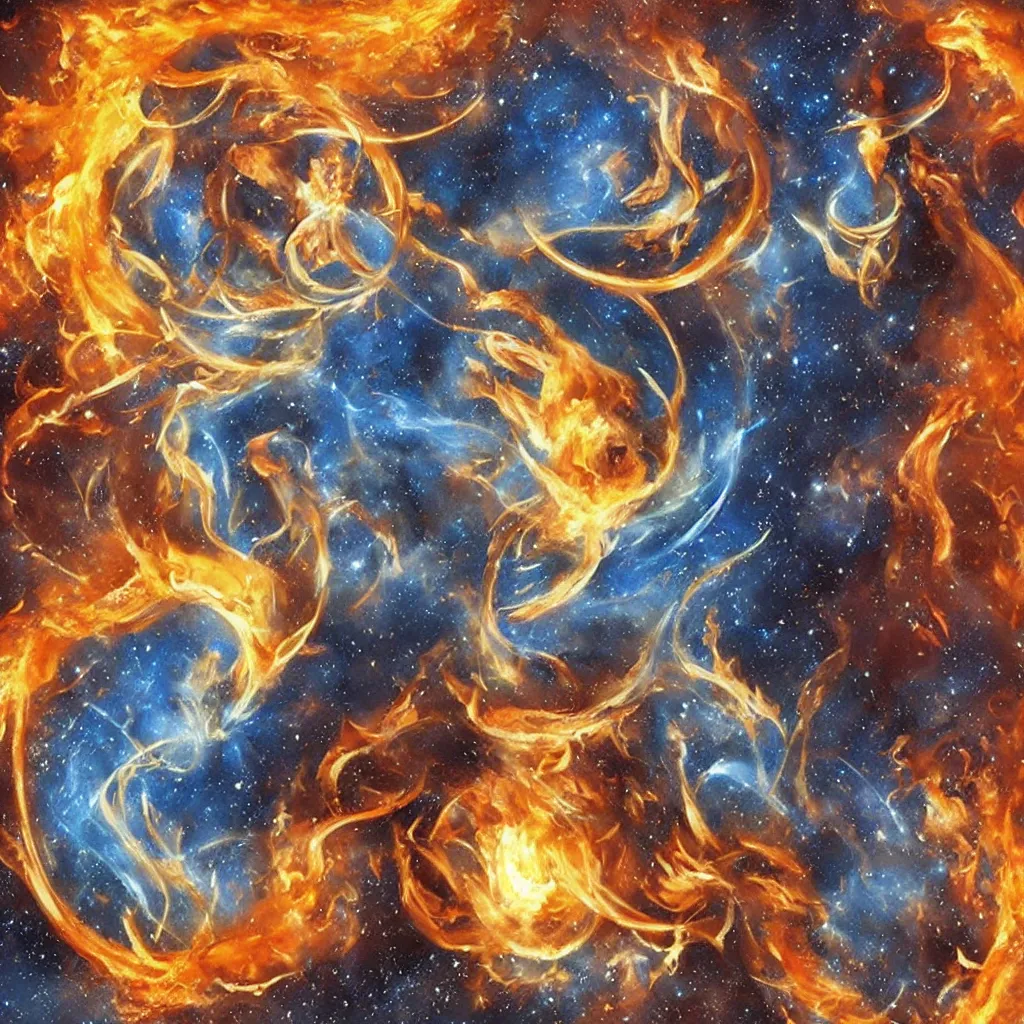 Image similar to gemini star sign being born from fire and ice