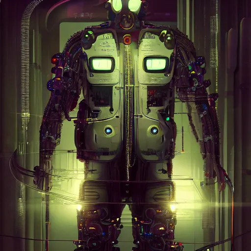 Prompt: a bionic madman with tubes coming out of every orifice, extremely detailed, cyberpunk lighting, 4k, concept art