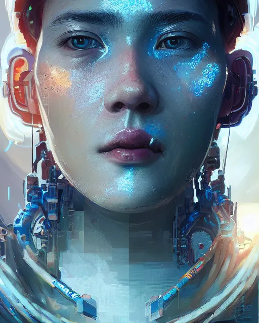 Prompt: portrait of Aloy as a cyborg. intricate abstract. intricate artwork. by Tooth Wu, wlop, beeple, dan mumford. octane render, trending on artstation, greg rutkowski very coherent symmetrical artwork. cinematic, hyper realism, high detail, octane render, 8k, iridescent accents