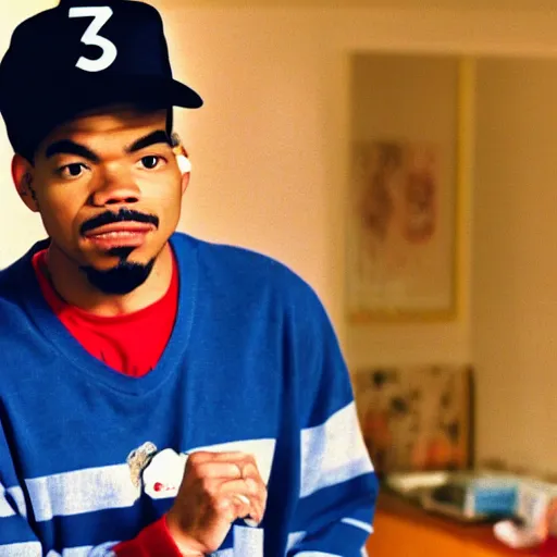 Image similar to a tv still of Chance The Rapper starring as a college student in a 1993 black sitcom