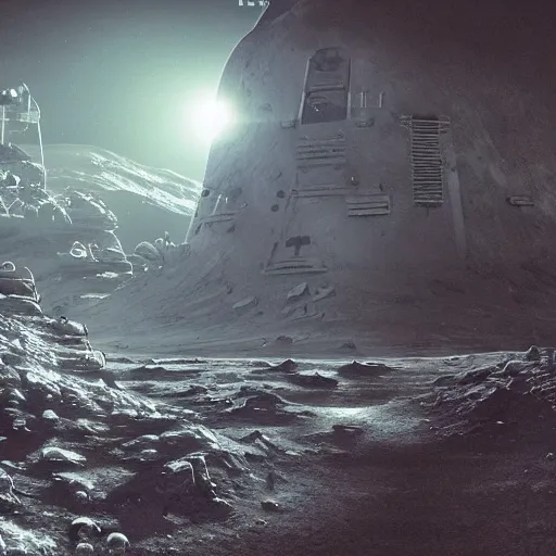 Image similar to alien bases on the moon, dramatic lighting, cinematic, establishing shot, extremly high detail, photorealistic, cinematic lighting, artstation, style by greg rutkowsky