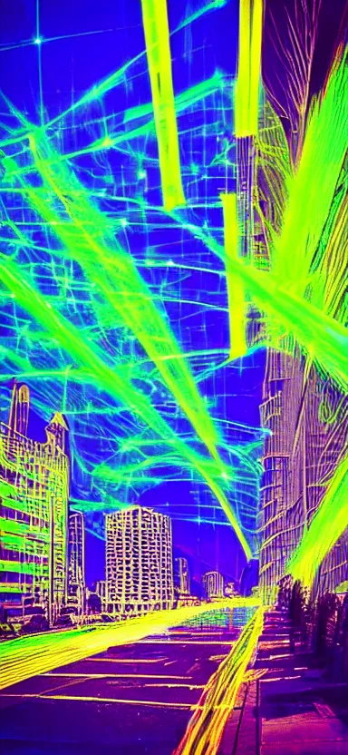 Image similar to “ city of lasers, digital art ”