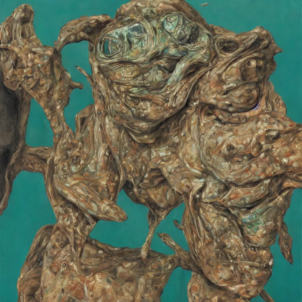 Prompt: high quality high detail painting by lucian freud, jenny savile, unsettling portrait of the lizard man, turquoise, hd