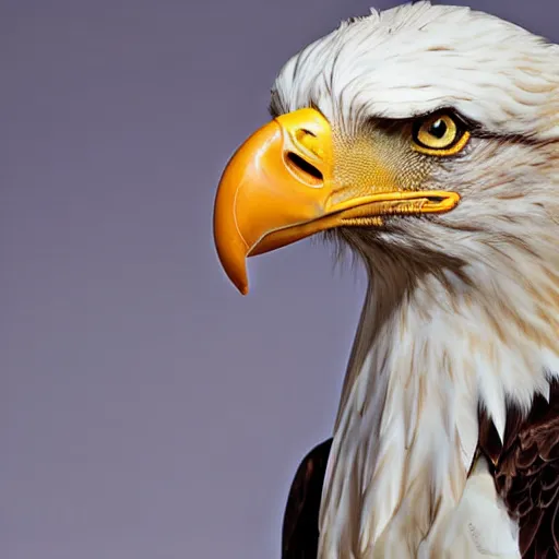 Image similar to Beautiful bald eagle with snake in his beak looking into camera, high definition portrait, studio lighting