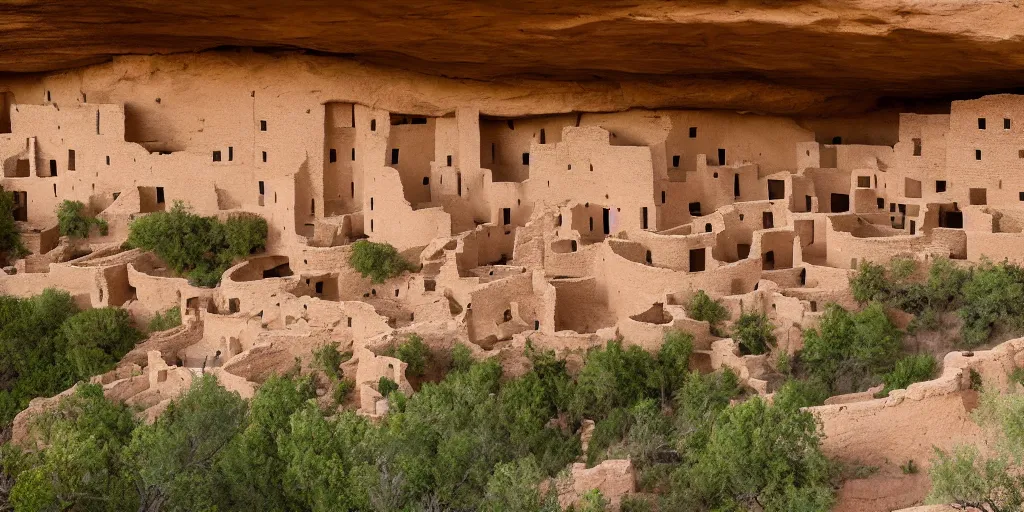 Prompt: cliff dwellings in mesa verde national park, in the style of a 8 0 s mall