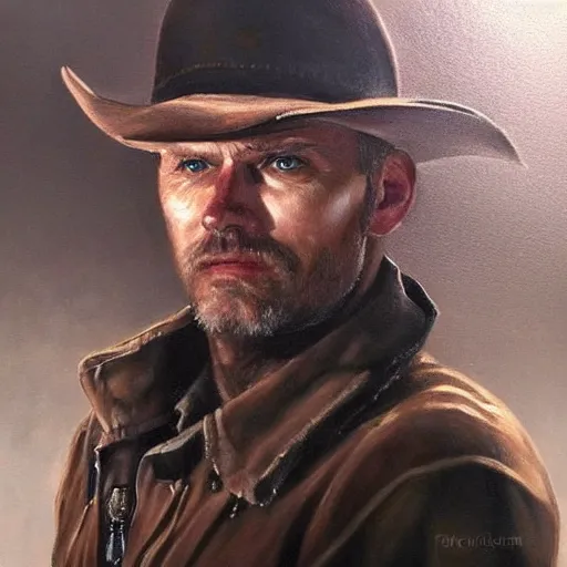 Image similar to modern oil portrait of old gunslinger jack, very very very very very beautiful art, masterpiece, realistic and detailed, artstation, backlight