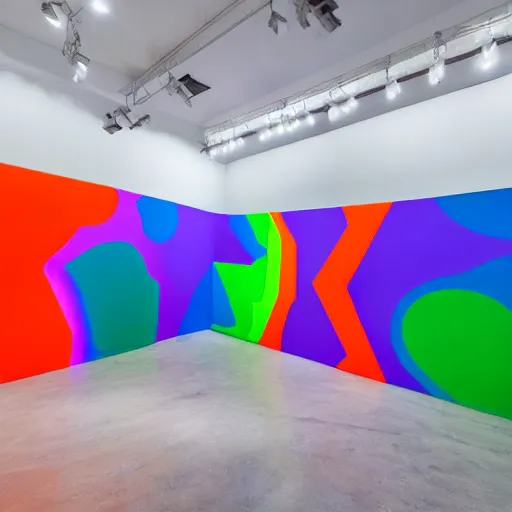 Prompt: : hyper color minimalist abstract shape art installation in museum gallery