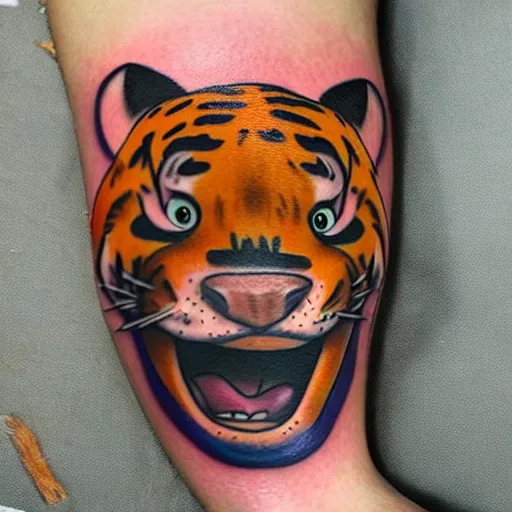 Image similar to “Tattoo of Kellogg’s Tony the Tiger wearing a pirate’s hat and eye patch”