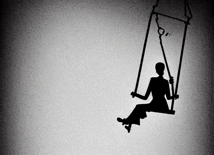 Image similar to ((((editorial illustration by Mads Berg and Karolis Strautniekas)))), colorful, (((((portrait of a lonely girl on the swings))))), fine texture, detailed, stark shadows, (((dramatic lighting))), dynamic composition, moody, vivid, volumetric,cinematic, film grain,cinematic color