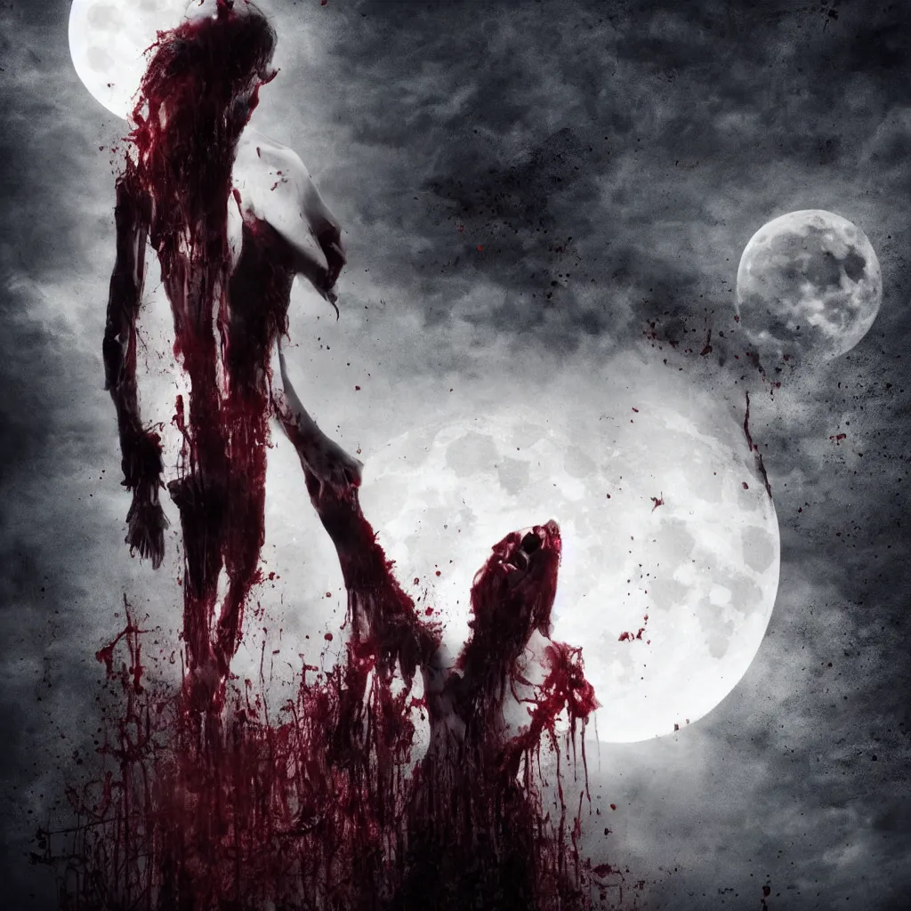 Prompt: bloody vampire under the moon, darkart, hyperdetailed, hyperealistic, cinematography, 4k, beautiful