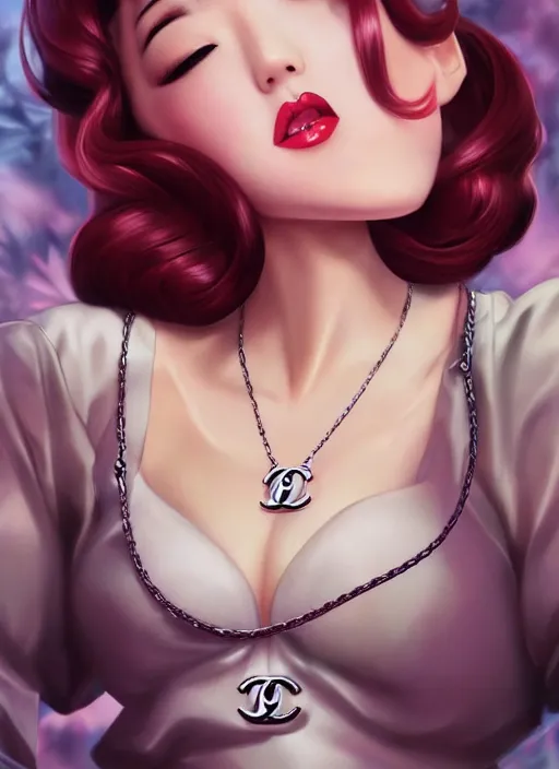 Image similar to a pin up and beautiful fashion dreamlke japan girl with lv jewelry, character art, art by artgerm, wlop, loish, hyperdetailed, 8 k realistic, symmetrical, global illumination, radiant light, frostbite 3 engine, cryengine, dof, trending on artstation, digital art, chanel, dior, detailed background