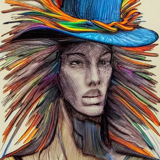 Image similar to a hat elemental, whirling energy made of hats ( dramatic, cinematic, by simon bisley )