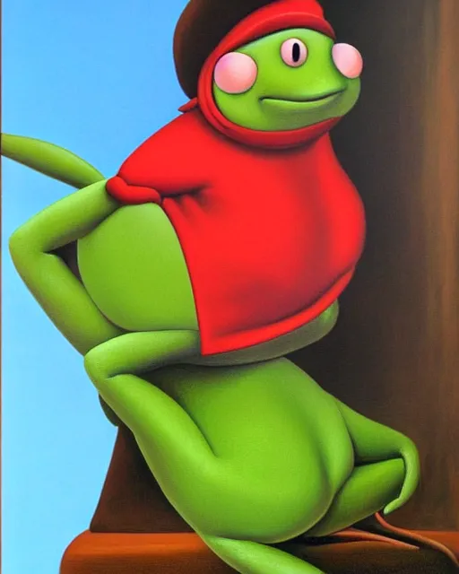 Prompt: a fernando botero painting of kermit the frog