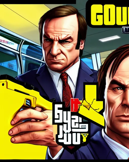 Image similar to Saul Goodman in GTA V, Cover art by Stephen Bliss, boxart, loading screen,