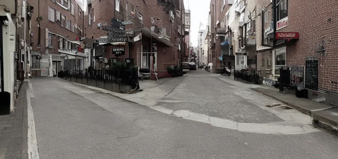 Prompt: a street made from moog synthesisers