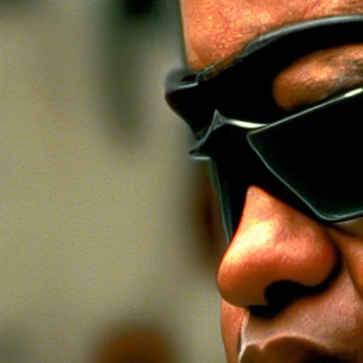 Image similar to a film still of Obama starring in The Matrix (1999), close up, portrait, shallow depth of field