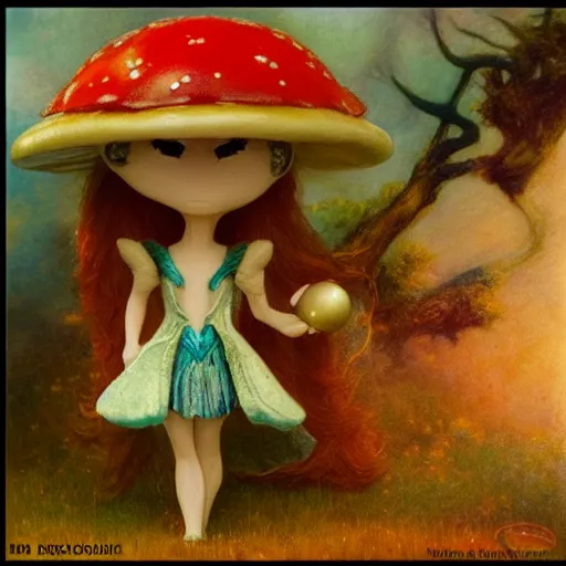 Image similar to magic mushroom, david bowie, nendroid, gaston bussiere style