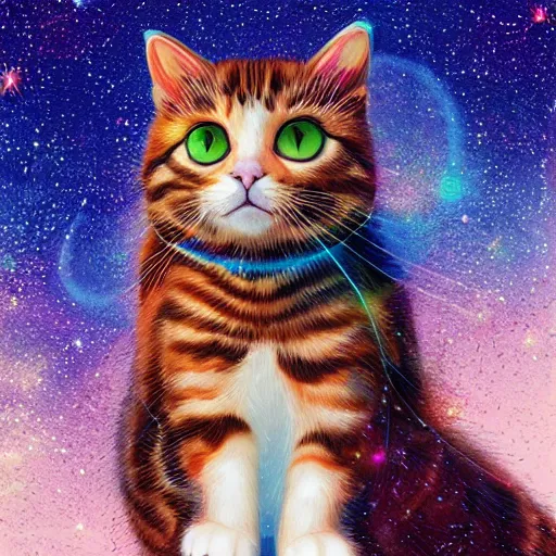 Image similar to mosaic portrait of a beautiful cute cat falling into the stars by Ross Tran, 4k, intricate details