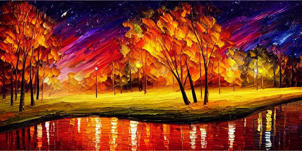 Image similar to nighttime nature landscape, oil painting, ultra realistic, highly detailed, hd, sharp focus, warm colors, realistic, vivid colors, painting, non blurry, sharp, smooth, illustration