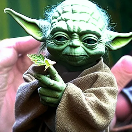 Image similar to Yoda smoking a joint