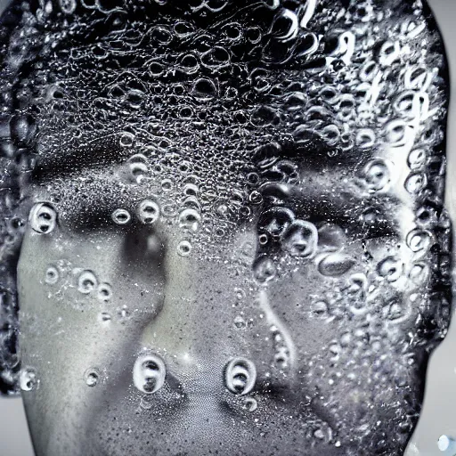 Prompt: dramatic closeup a man who's face is made of bubble wrap plastic, a finger is popping one of the bubbles, realistic blender render, translucency and subsurface scattering