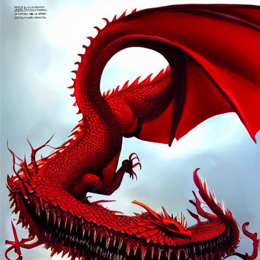 Image similar to grimez painting a realistic red dragon, china, vogue, digital art, hyperrealistic
