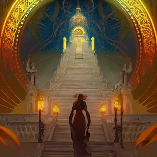 Prompt: beautiful Ameca temple of demon's, intricate, elegant, highly detailed, digital painting, artstation, concept art, smooth, sharp focus, illustration, art by artgerm and greg rutkowski and alphonse mucha and loish and WLOP