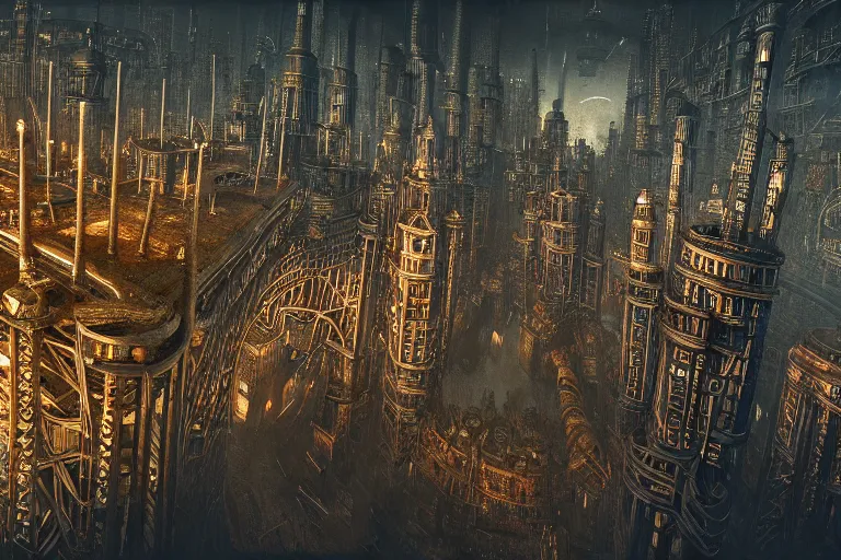 Image similar to an elaborate penned illustration of a apocalyptic intricate connected city of tubes and pipes, by jan van haasteren and jheronimus bosch, unreal engine, physically based rendering, ariel view, tilt - shift, grim, moody, cinematic