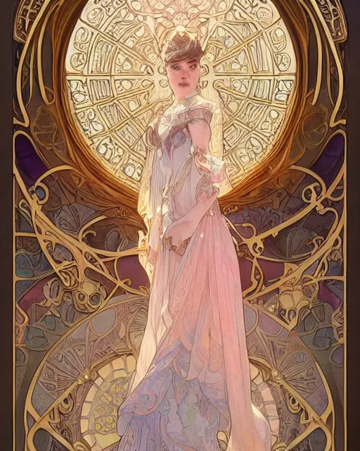 Image similar to secret romance, highly detailed, very intricate, art nouveau, gold filigree, romantic storybook fantasy, soft cinematic lighting, award - winning, disney concept art watercolor illustration by mandy jurgens and alphonse mucha and alena aenami, pastel color palette, featured on artstation