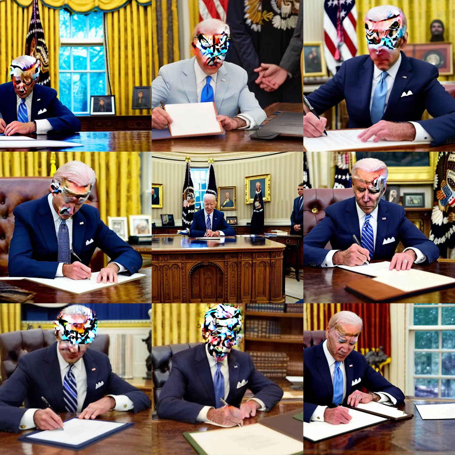 Prompt: President Biden signing the executive order to forgive student loans in the oval office
