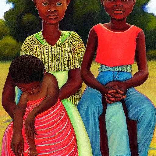 Prompt: happy african family in the style of edward hooper details faces eyes nose mouth 8k