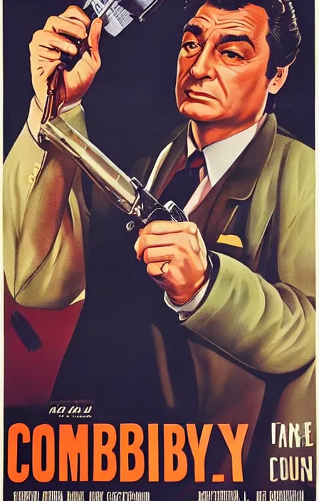 Image similar to columbo in 1 9 5 0 s pulp spy thriller movie poster, highly detailed, illustration, mgm studios, david klein, reynold brown