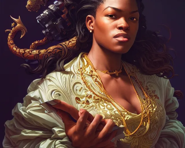 Prompt: photography of kehinde wiley, deep focus, d & d, fantasy, intricate, elegant, highly detailed, digital painting, artstation, concept art, matte, sharp focus, illustration, hearthstone, art by artgerm and greg rutkowski and alphonse mucha