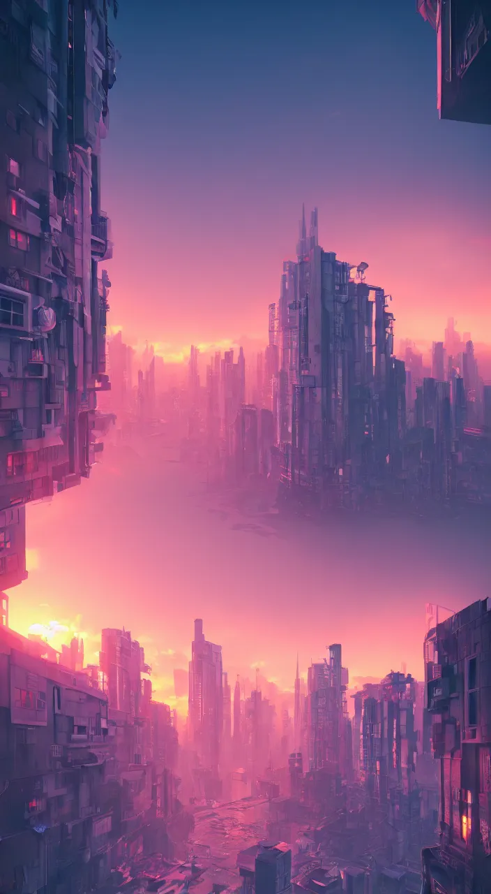 Image similar to facing the desperate and endless call of the void, modern cityscape, beautiful sunset, unreal 5 render, vivid colors, high detail, studio ghibli, digital art, octane render, beautiful composition, trending on artstation, award - winning photograph, masterpiece