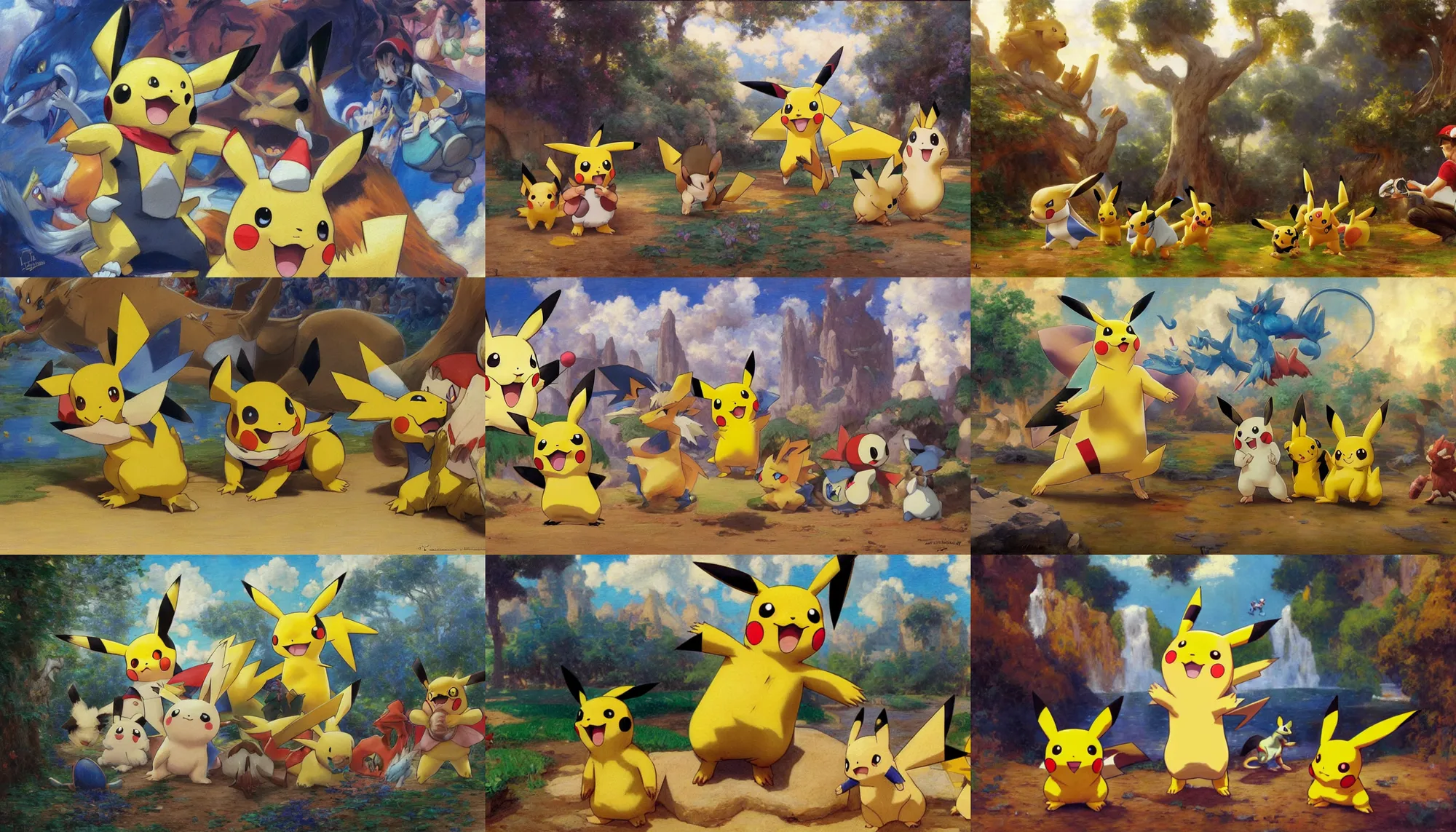 Prompt: pokemon stadium, pikachu in foreground, highly detailed painting by gaston bussiere, craig mullins, j. c. leyendecker 8 k