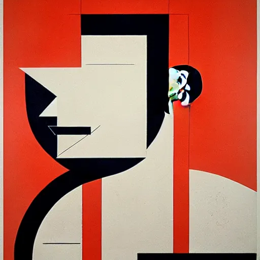 Prompt: lithography bauhaus conceptual figurative post - morden monumental portrait by el lissitzky, illusion surreal art, highly conceptual figurative art, intricate detailed illustration, controversial poster art, polish poster art, geometrical drawings, no blur