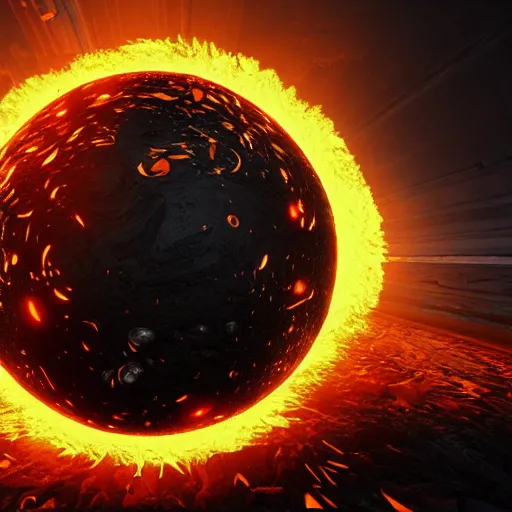 Image similar to a sphere of molten core, melting sphere, glowing magma sphere, lava sphere, state of the art 3 d graphics, centered, in center, unreal engine, highly detailed, epic