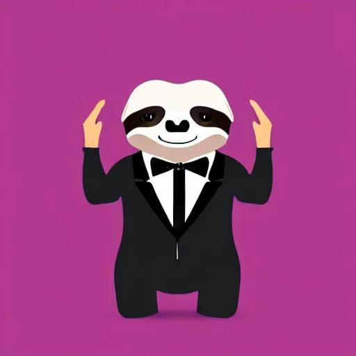 Prompt: sloth wearing tuxedo, 3 d logo, vector illustration, aesthetic, minimalistic