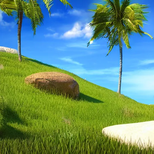 Prompt: rolling hills with a beach in the background , highly detailed, 4k, HDR, award-winning, octane render, artstation