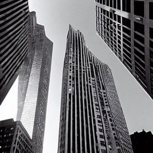 Image similar to patrick bateman plane going through the world trace center towers, in american psycho ( 1 9 9 9 )