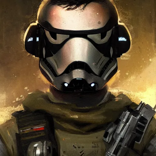 Image similar to portrait of a man by greg rutkowski, a soldier of the galactic alliance, wearing a olive gren and black tactical gear, star wars expanded universe, highly detailed portrait, digital painting, artstation, concept art, smooth, sharp foccus ilustration, artstation hq