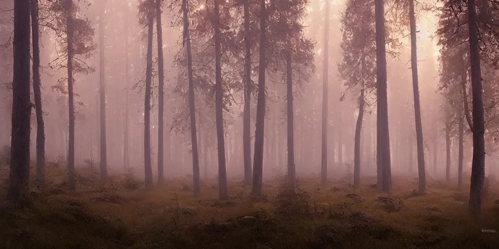 Prompt: swedish forest, dawn, hazy, fog, golden hour, sunlight, beautiful!!!!!!!!!, greg rutkowski, cinematic, atmospheric